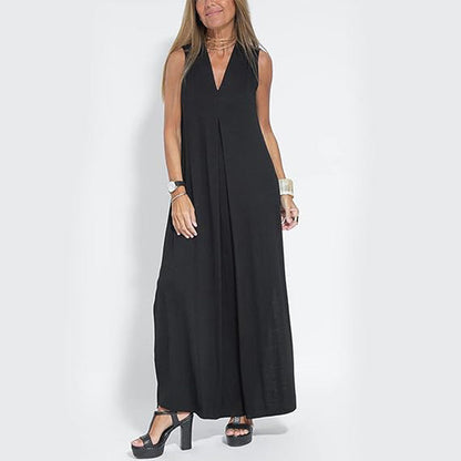 Buy 2 free shipping*Sleeveless Deep V-Neck Loose Maxi Dress pentagow