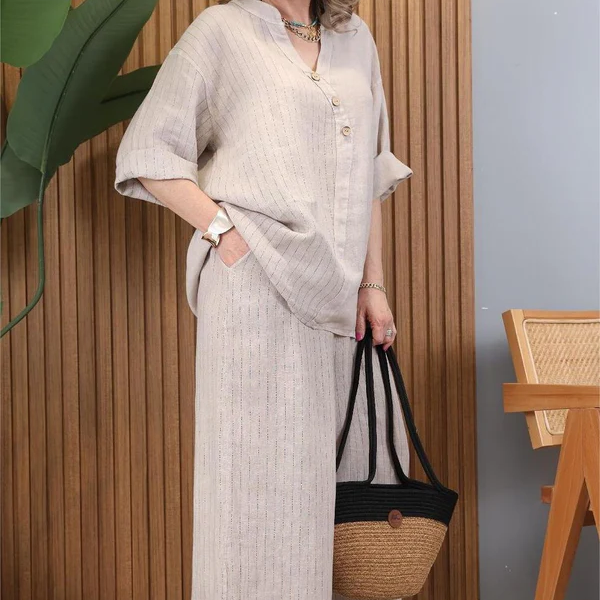 Women's Casual Cotton Linen Two-Piece Set pentagow