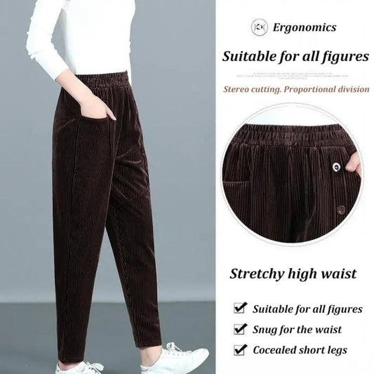 Women's High Waisted Corduroy Warm Pants -  Free Shipping pentagow