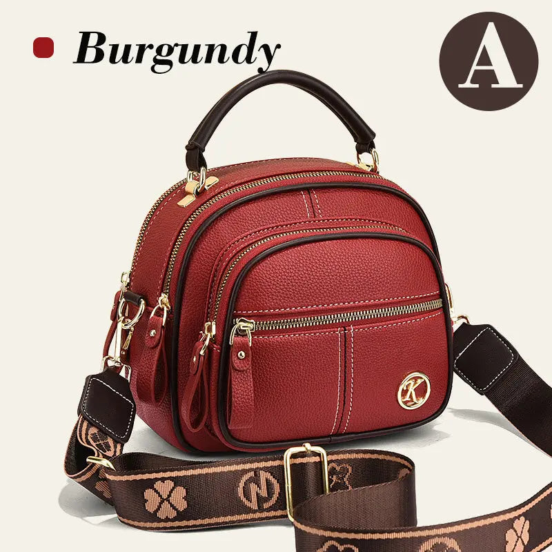 Klassiska multifunktionella fack Justerbar bred axelrem PU-läder Crossbody-väska pentagow