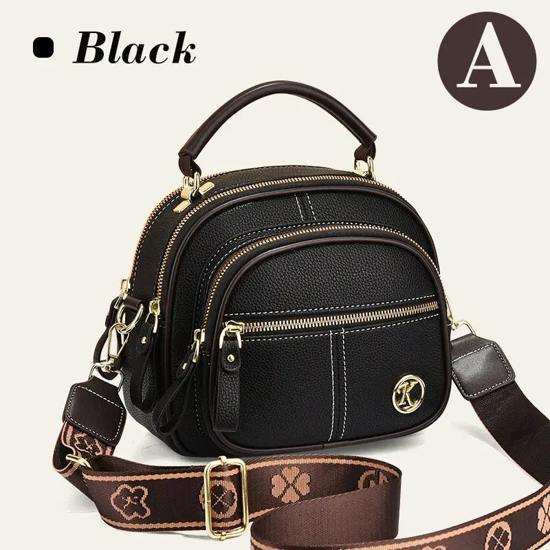 Klassiska multifunktionella fack Justerbar bred axelrem PU-läder Crossbody-väska pentagow