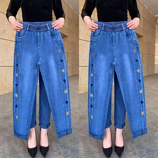 🔥hot försäljning 🔥 Kvinnors högelasticitet hjärtmönster broderade jeans pentagow