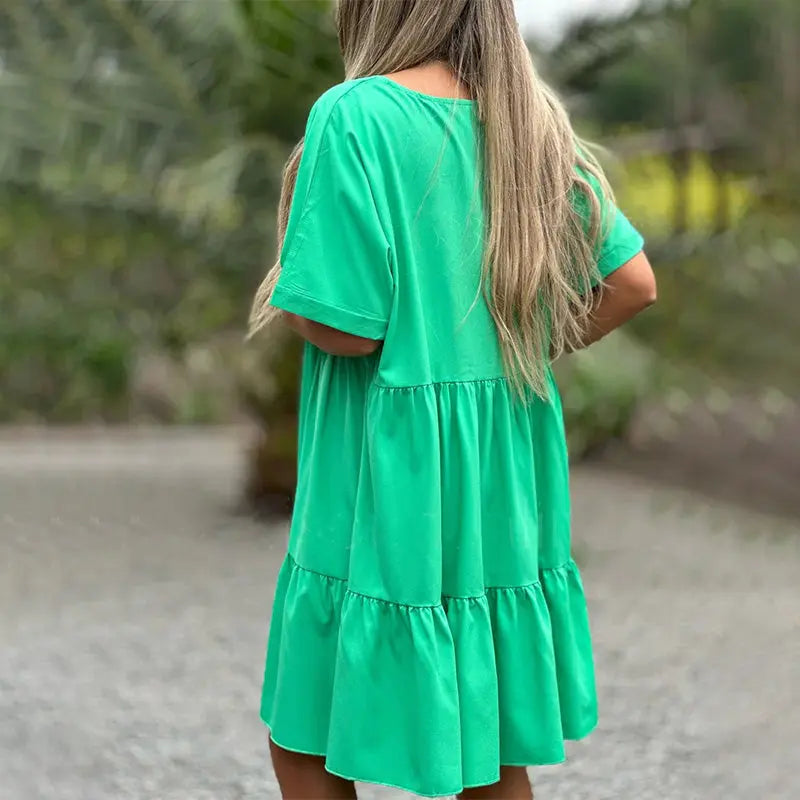 V Neck Ruffle Hem Babydoll Dress pentagow