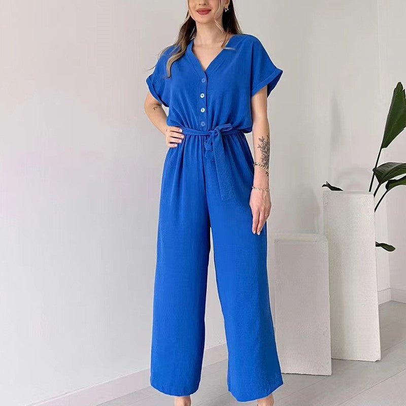 Women's V-Neck Short Sleeve Casual Jumpsuit pentagow