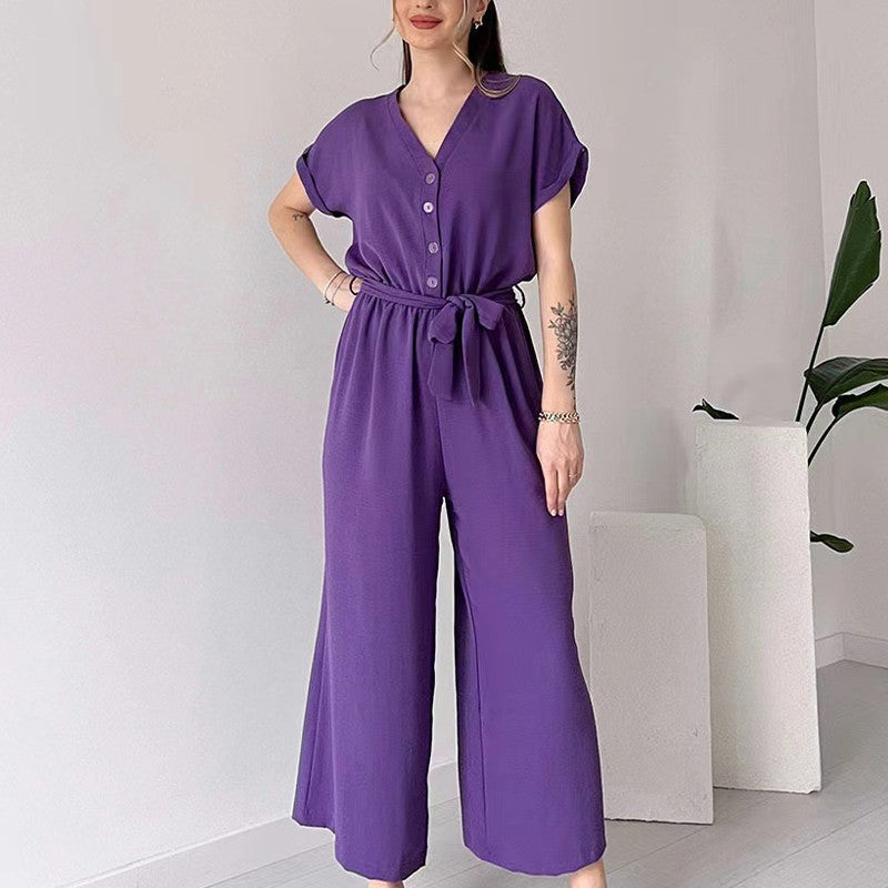 Women's V-Neck Short Sleeve Casual Jumpsuit pentagow