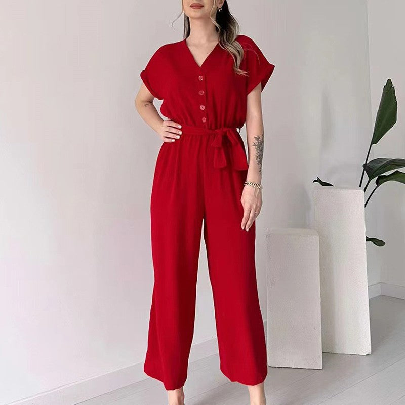 Women's V-Neck Short Sleeve Casual Jumpsuit pentagow