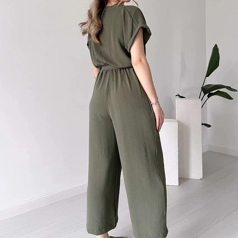 Women's V-Neck Short Sleeve Casual Jumpsuit pentagow