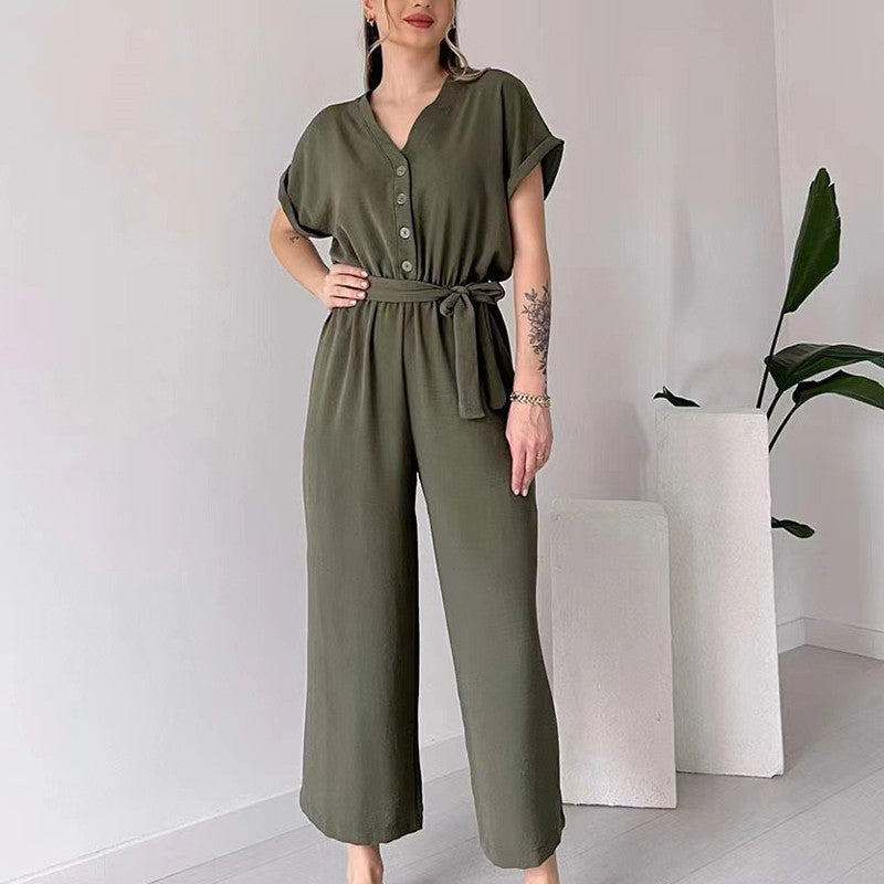 Women's V-Neck Short Sleeve Casual Jumpsuit pentagow