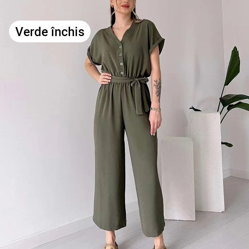 Women's V-Neck Short Sleeve Casual Jumpsuit pentagow