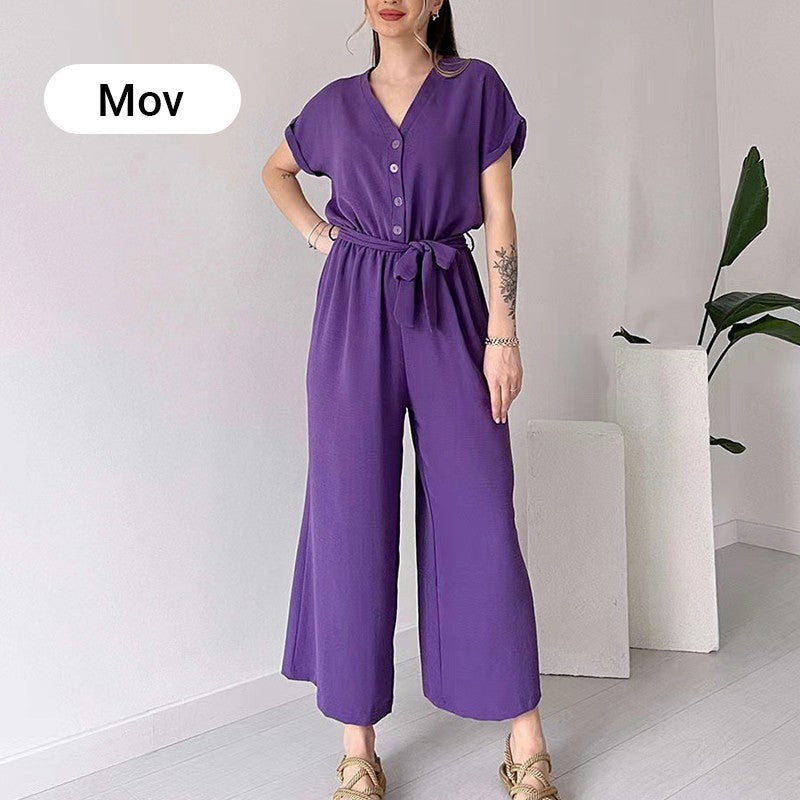 Women's V-Neck Short Sleeve Casual Jumpsuit pentagow