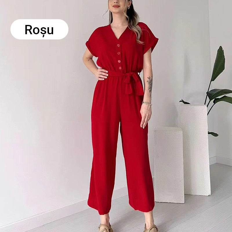 Women's V-Neck Short Sleeve Casual Jumpsuit pentagow