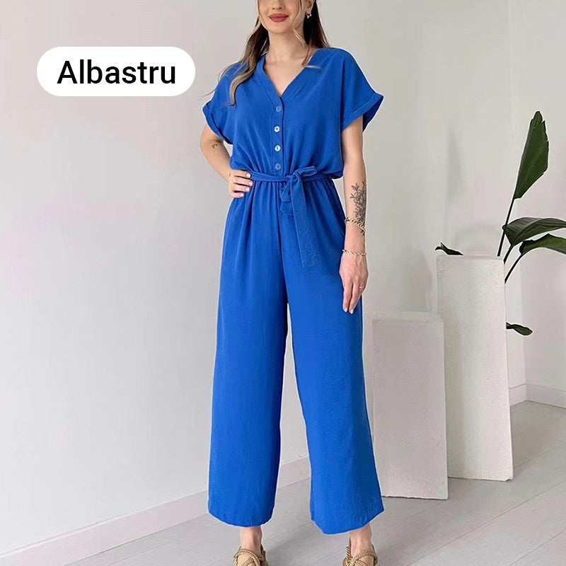 Women's V-Neck Short Sleeve Casual Jumpsuit pentagow