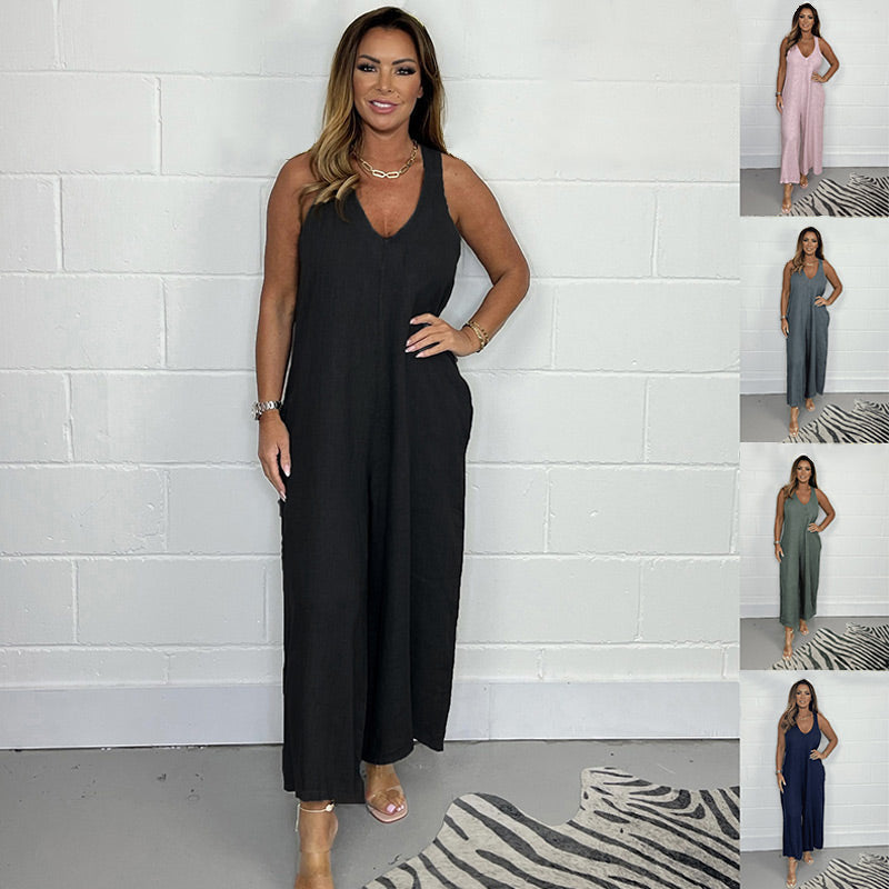 🔥HOT SALE 5O% OFF 🔥V-Neck Sleeveless Wide Leg Long Pants Jumpsuit pentagow