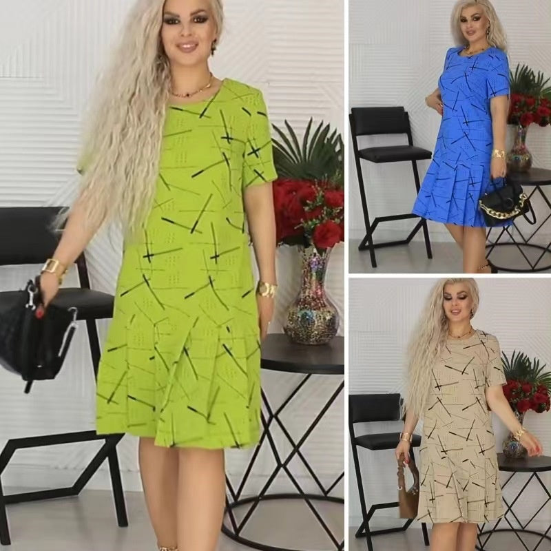 Women’s Trendy Print Loose Fit Short Sleeve Pleated Dress pentagow