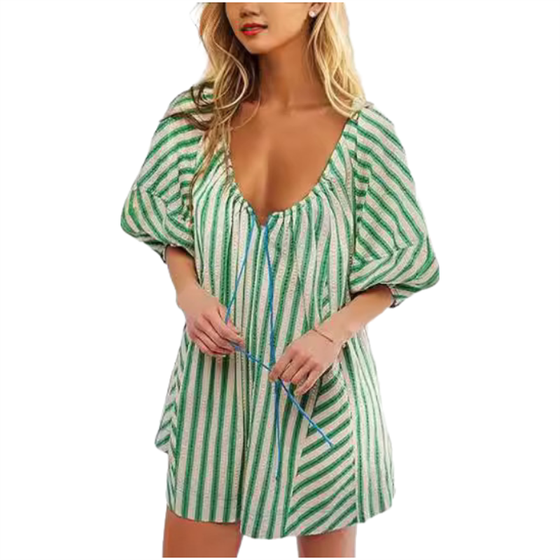 Puff Sleeves V Neck Rompers for Women pentagow