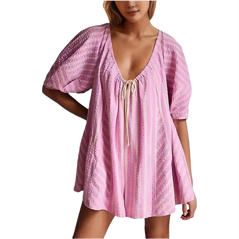 Puff Sleeves V Neck Rompers for Women pentagow