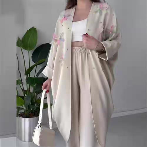 Women’s Casual Delicate Flower Long Cardigan and Pants Set pentagow