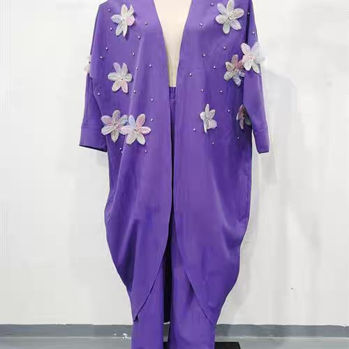 Women’s Casual Delicate Flower Long Cardigan and Pants Set pentagow