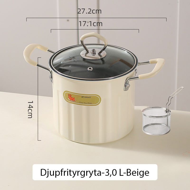 Multifunktionell djupfrityrgryta och fettbehållare med sil pentagow