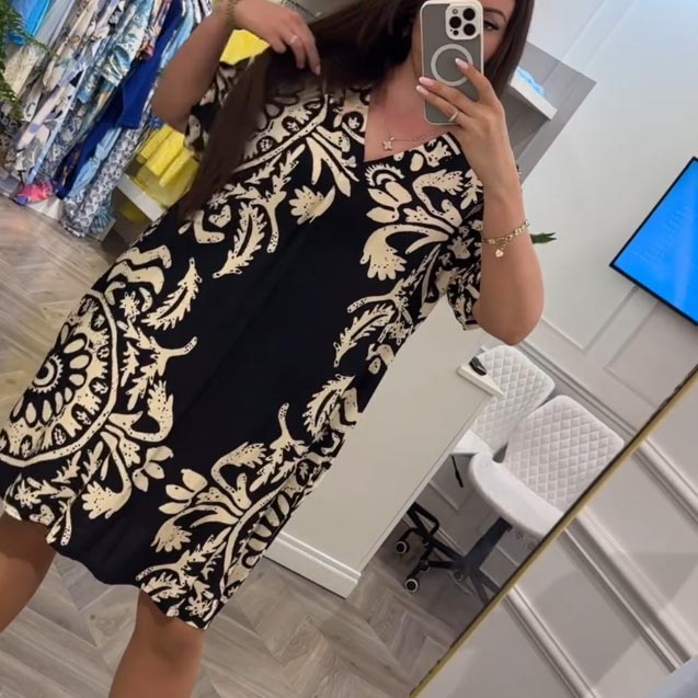 Women’s Casual Printed V-neck Dress with Pocket pentagow