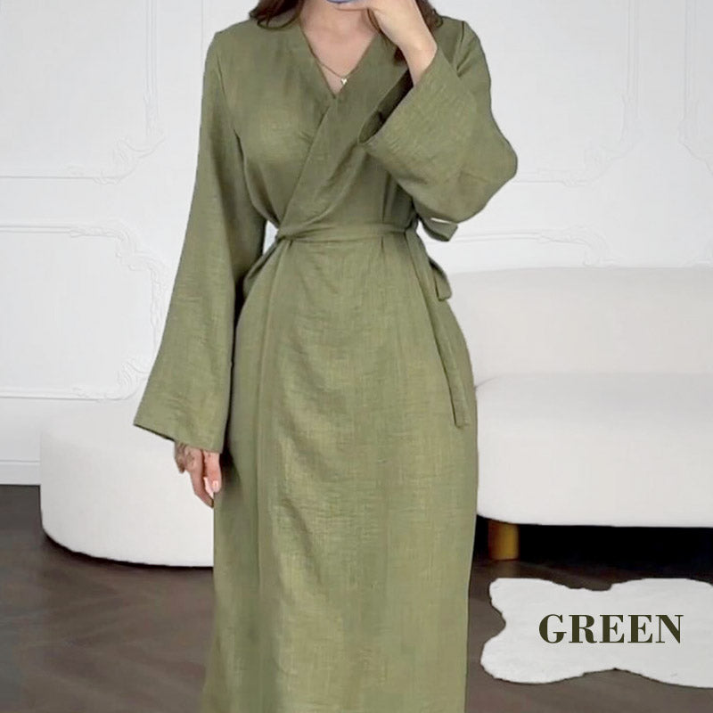 Elegant Classic Wrap V-Neck Tie Waist Dress pentagow