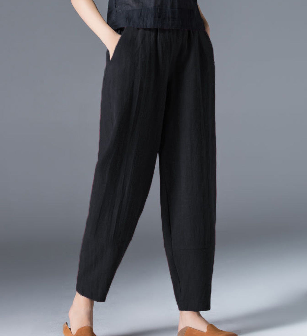 [Women’s Gift] Women's Cotton Linen Elastic Waist Casual Pants with Pockets pentagow