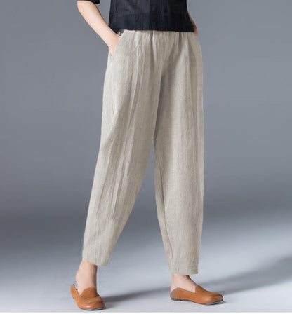 [Women’s Gift] Women's Cotton Linen Elastic Waist Casual Pants with Pockets pentagow