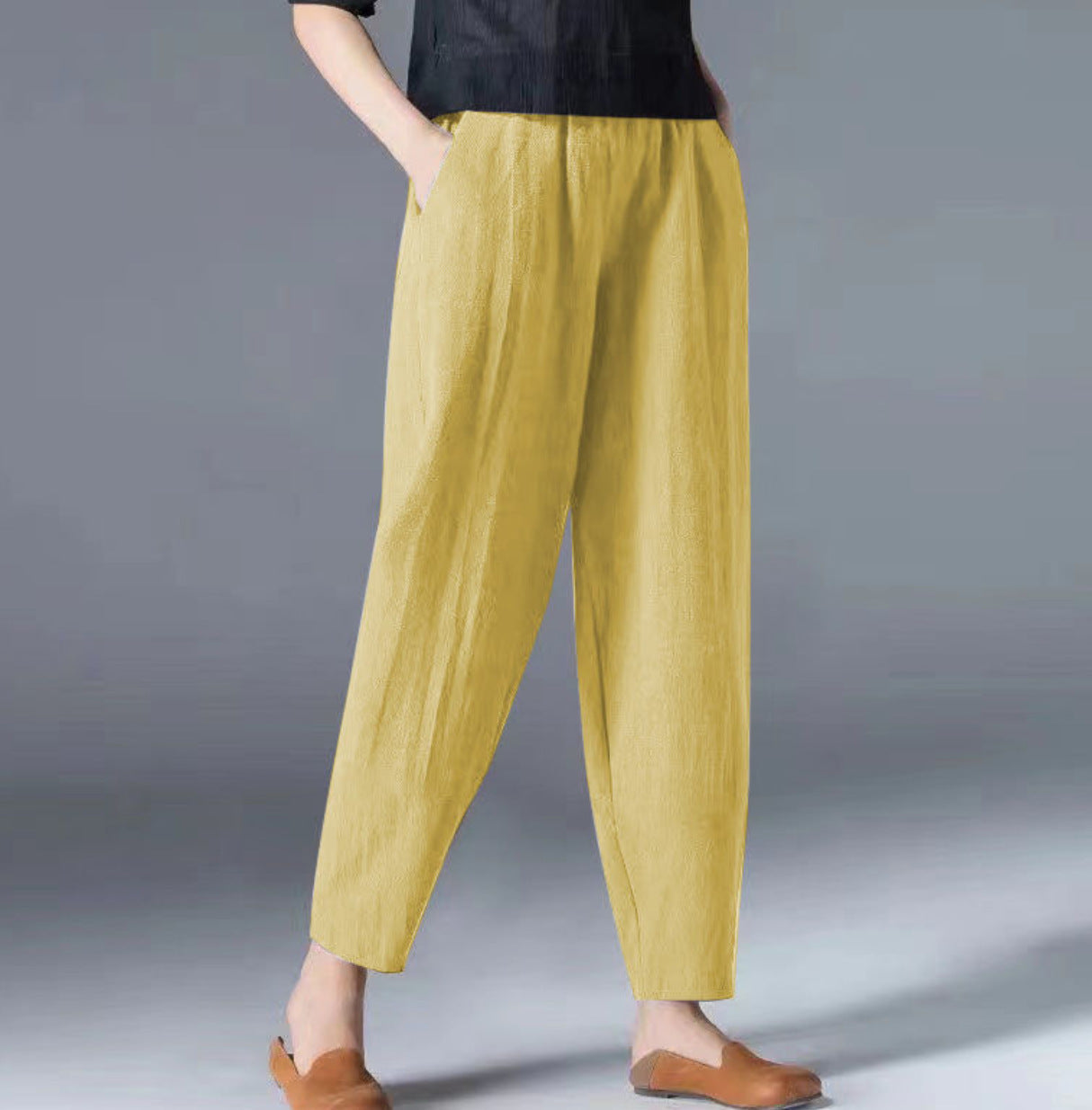 [Women’s Gift] Women's Cotton Linen Elastic Waist Casual Pants with Pockets pentagow