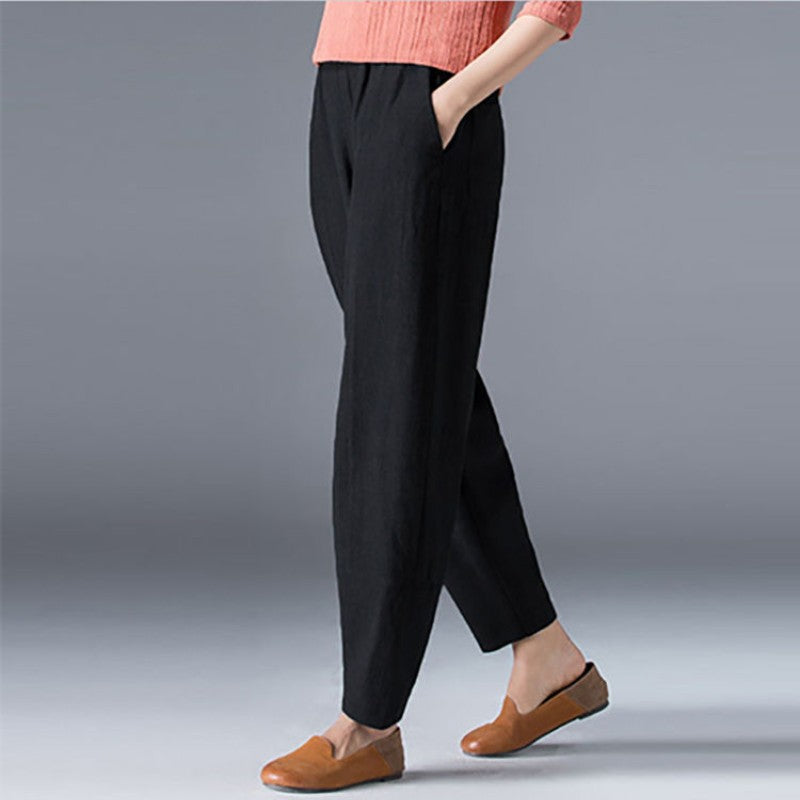 [Women’s Gift] Women's Cotton Linen Elastic Waist Casual Pants with Pockets pentagow