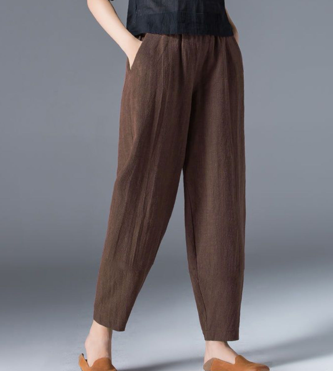 [Women’s Gift] Women's Cotton Linen Elastic Waist Casual Pants with Pockets pentagow