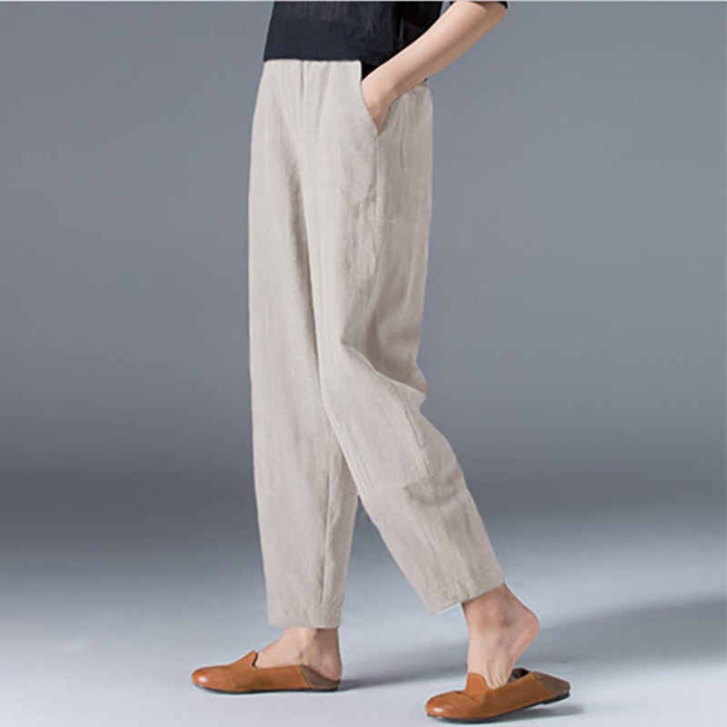 [Women’s Gift] Women's Cotton Linen Elastic Waist Casual Pants with Pockets pentagow