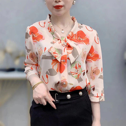 Camisa Lisa De Seda Floral De Moda pentagow