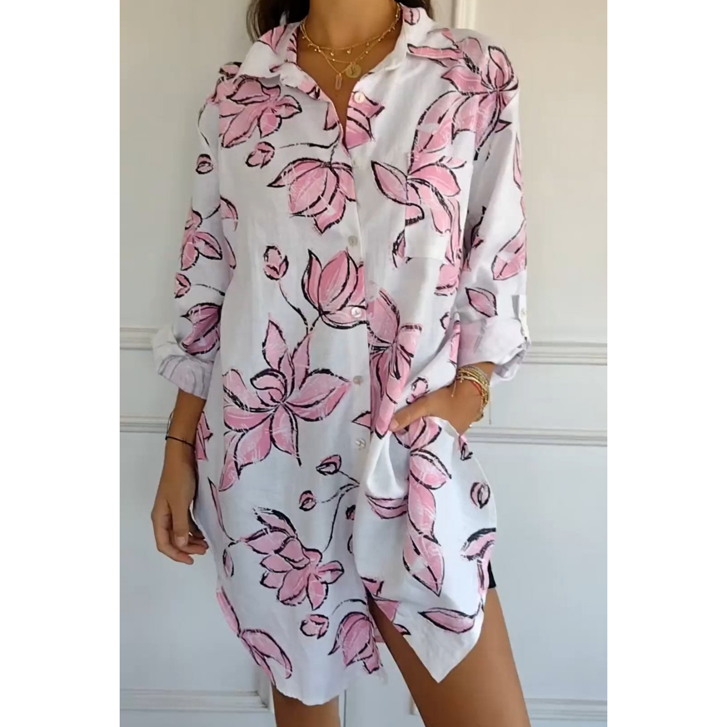 Women's Summer Printed Shirt Dress pentagow