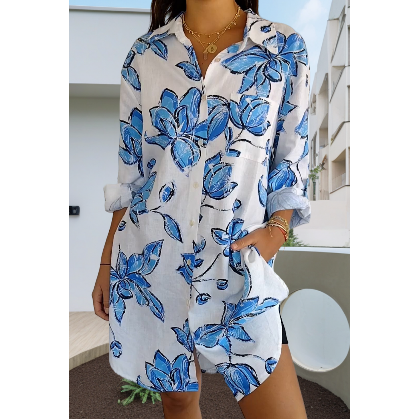 Women's Summer Printed Shirt Dress pentagow