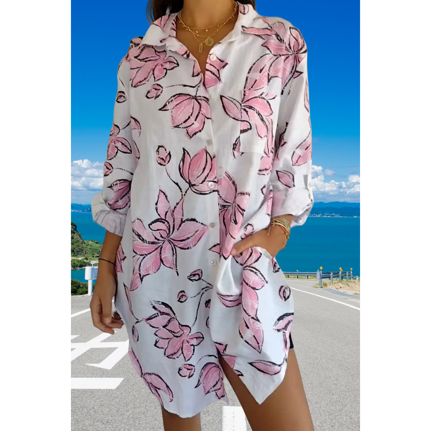 Women's Summer Printed Shirt Dress pentagow