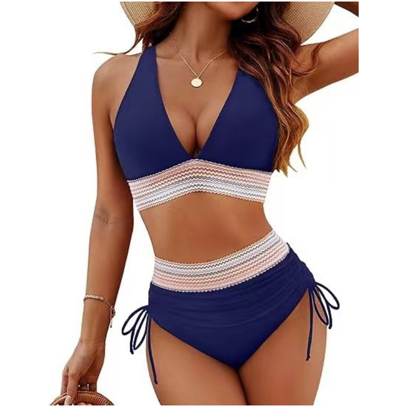 V-ringad patchwork bikini, tvådelat set pentagow