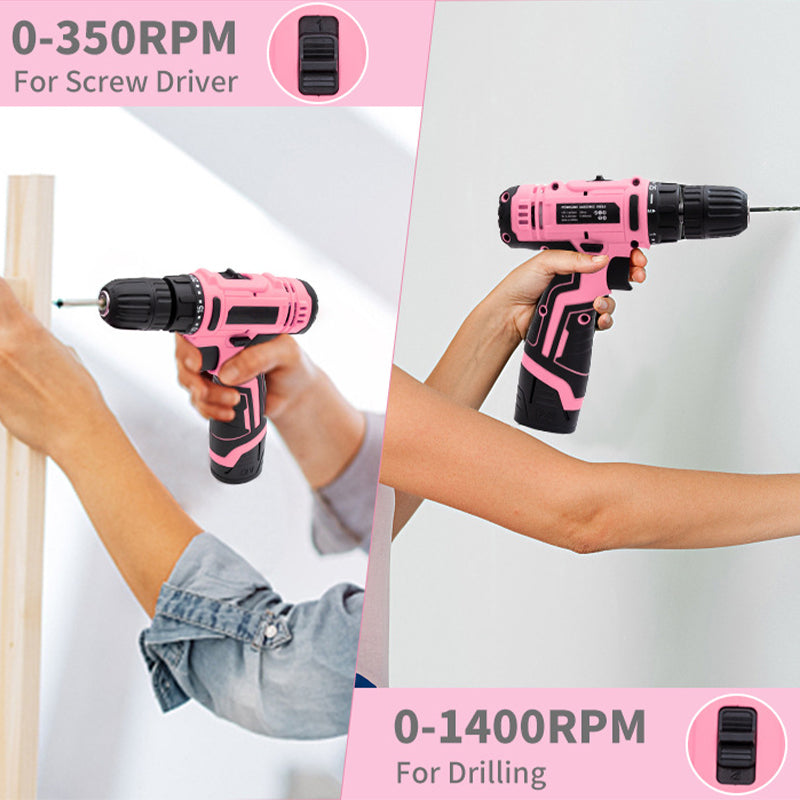 Pink Cordless Drill Driver Set with 25+1 Torque Settings pentagow