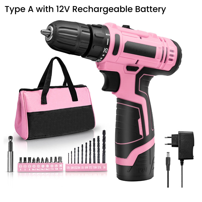 Pink Cordless Drill Driver Set with 25+1 Torque Settings pentagow