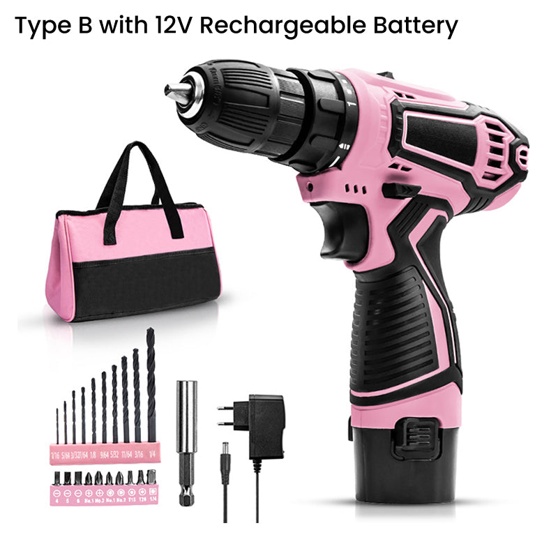 Pink Cordless Drill Driver Set with 25+1 Torque Settings pentagow