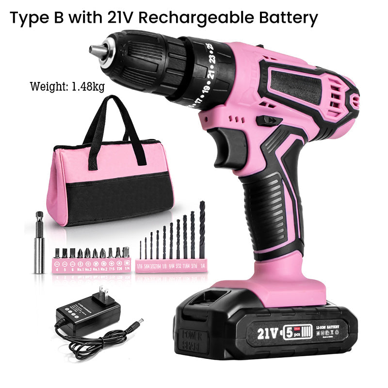 Pink Cordless Drill Driver Set with 25+1 Torque Settings pentagow