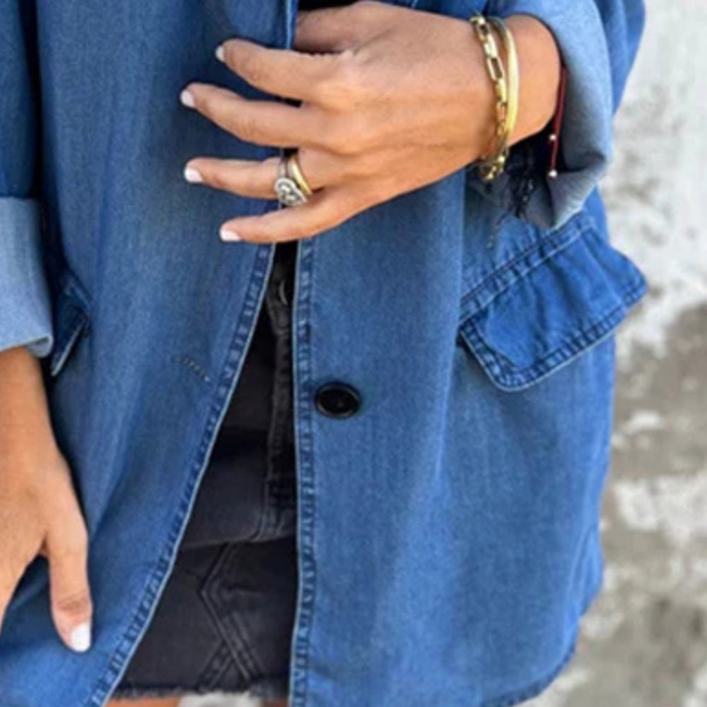 Fri frakt-⏳Denim Casual Jacka med fickor pentagow