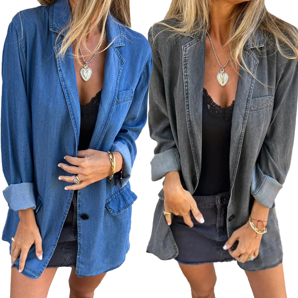 Fri frakt-⏳Denim Casual Jacka med fickor pentagow