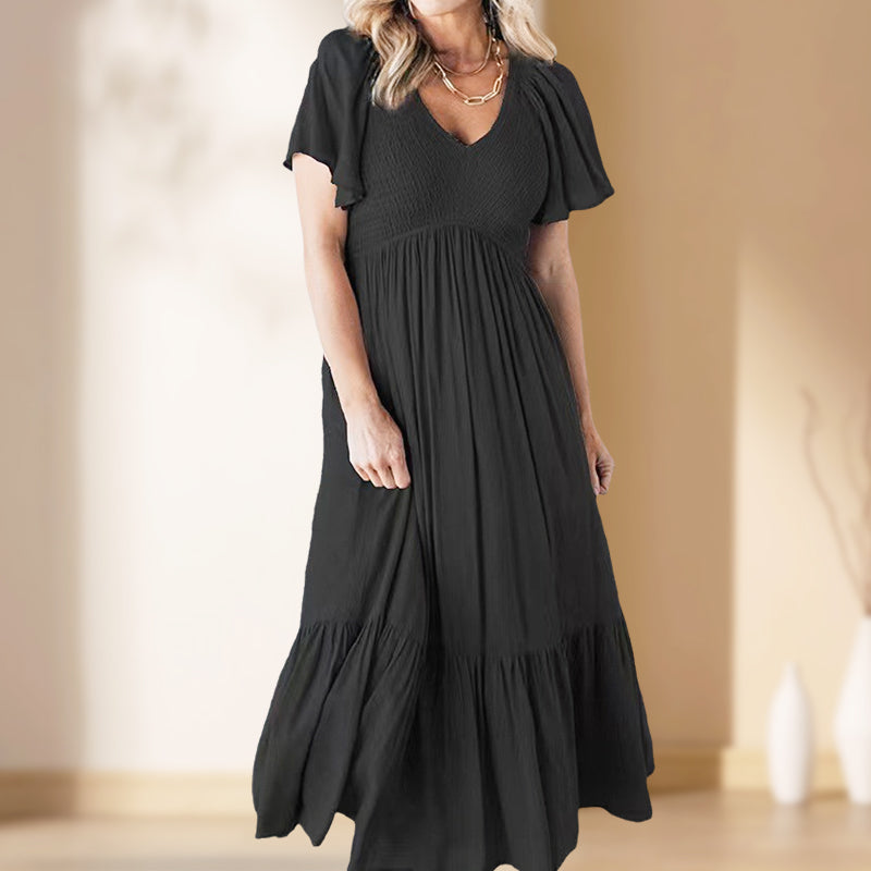 Fashion Casual Ruffle Sleeve V-Neck Pleated Dress pentagow