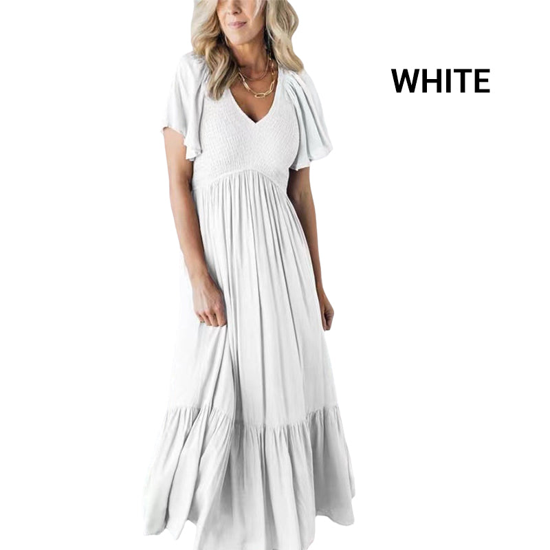 Fashion Casual Ruffle Sleeve V-Neck Pleated Dress pentagow