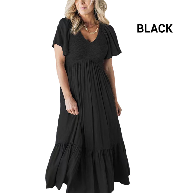 Fashion Casual Ruffle Sleeve V-Neck Pleated Dress pentagow