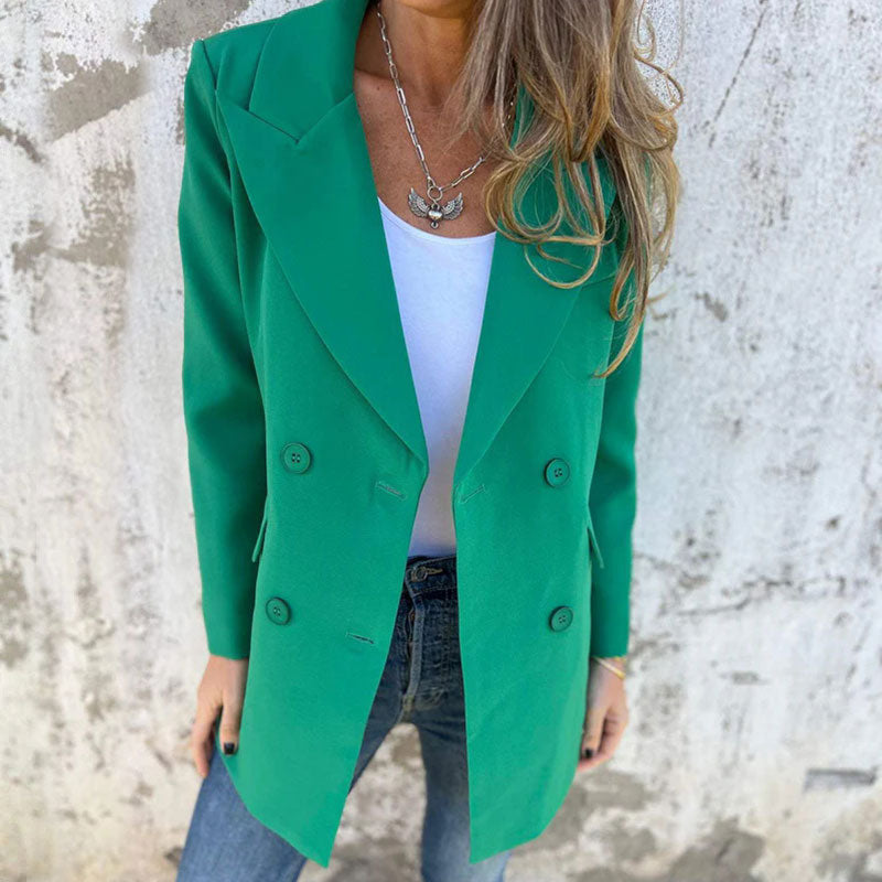 Fashionable Solid Color Long-Sleeve Blazer pentagow