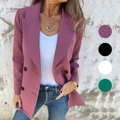 Fashionable Solid Color Long-Sleeve Blazer pentagow