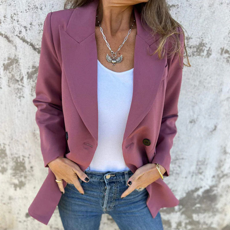 Fashionable Solid Color Long-Sleeve Blazer pentagow