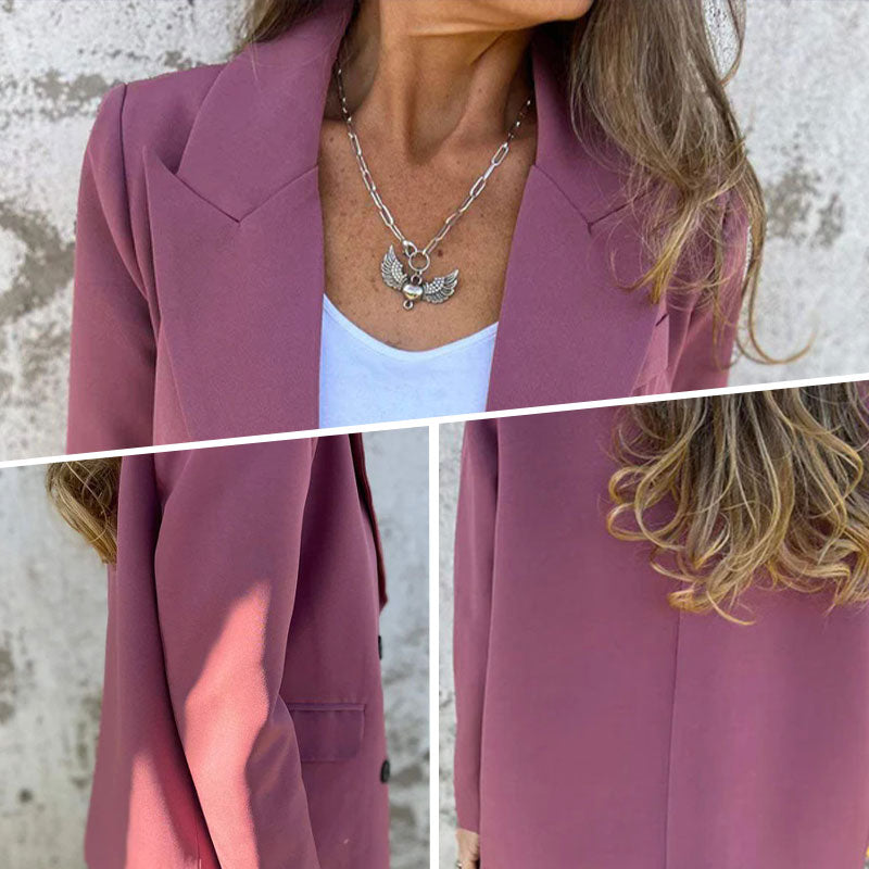 Fashionable Solid Color Long-Sleeve Blazer pentagow