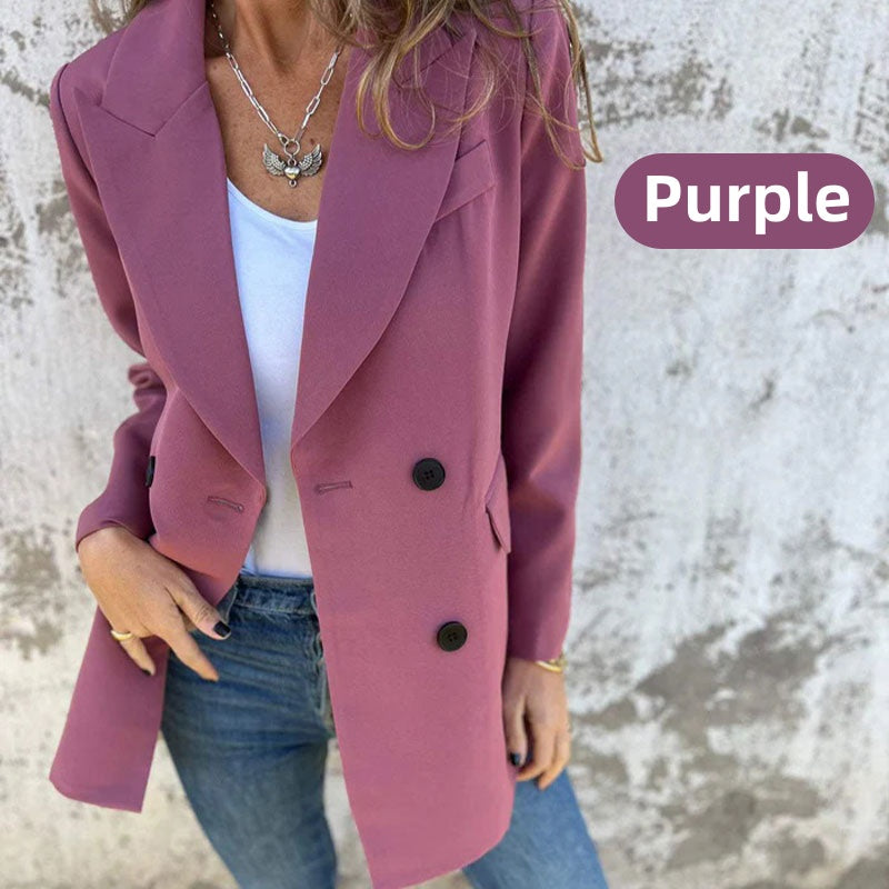 Fashionable Solid Color Long-Sleeve Blazer pentagow